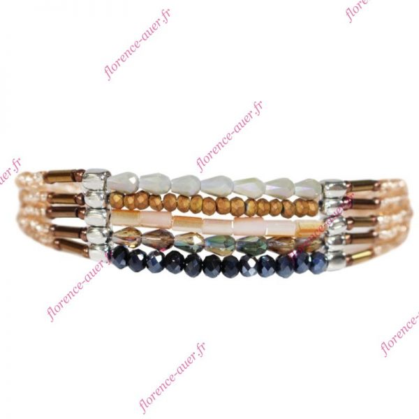 Bracelet fantaisie cristal perles beige rosé tendance chic camel cuivre gris bleu nuit fermoir argenté