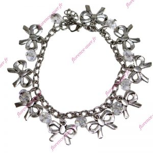 Bracelet chaîne argentée et pampilles nœuds perles facettées fantaisie cristal blanc