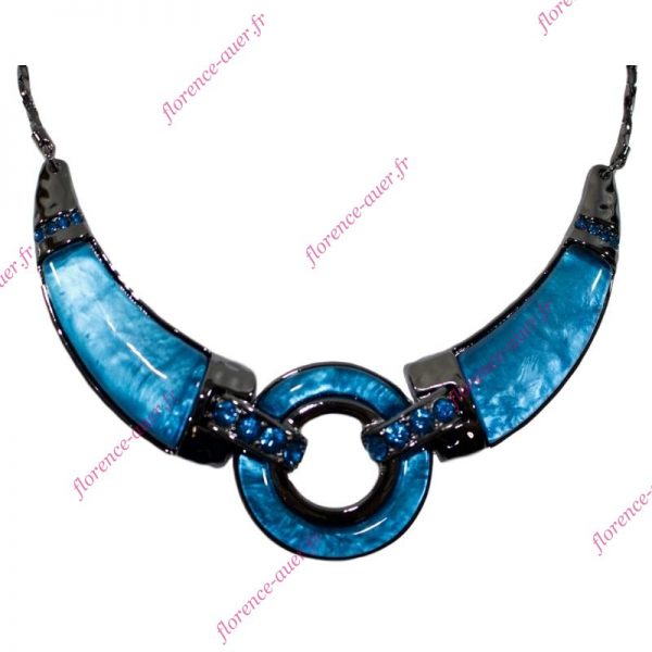 Collier mystique création bleu turquoise nacré métal argenté anthracite