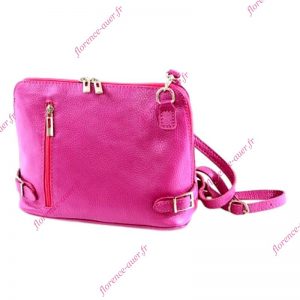 Petit sac cuir femme rose fuchsia bandoulière porté épaule très fonctionnel