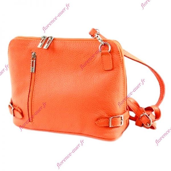 Petit sac cuir femme orange bandoulière porté épaule très fonctionnel